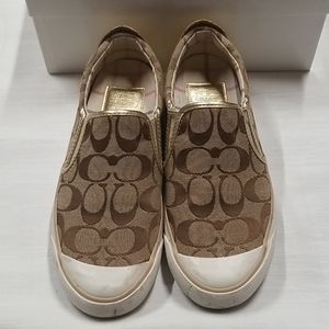 Coach Beale Signature Slip On Sneakers Khaki Gold